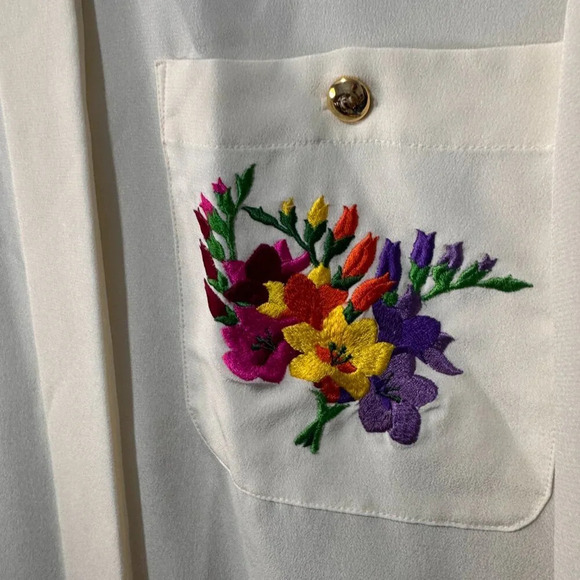 Simon Chang off  white‎ ladies blouse embroidery detail size 8 - Picture 2 of 6